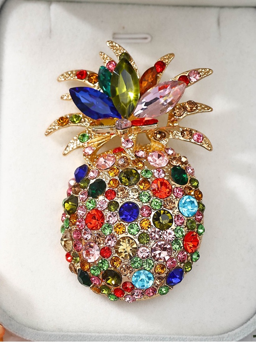 Colorful Rhinestone Pineapple Brooch Pin – Vintage Style Crystal Fruit Brooch